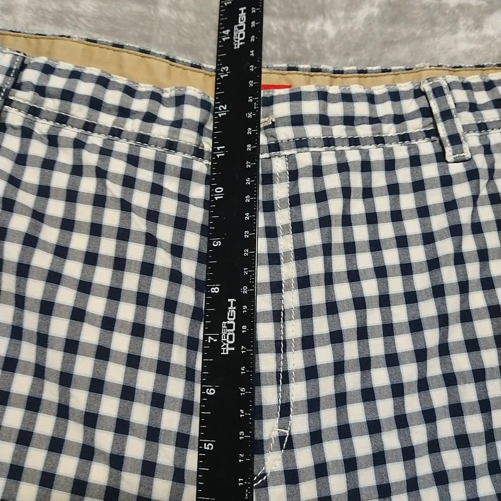 IZOD Chino Shorts Men 38/10 Navy Gingham Preppy College Lightweight Classic